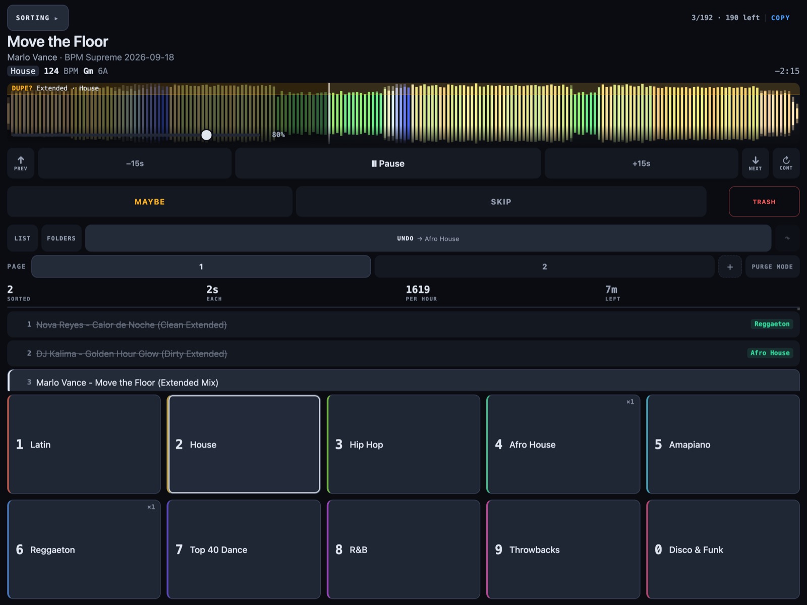 The remote on an iPad: now playing, transport, the queue, and ten keys in the shape of the Mac's number row